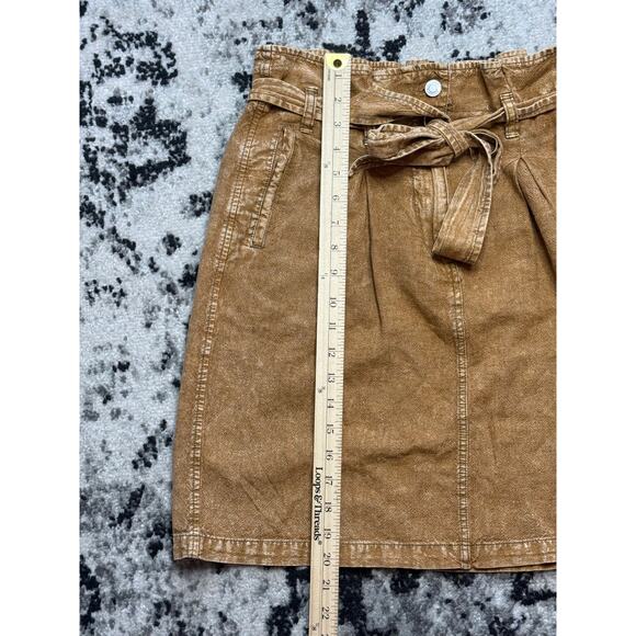 Pilcro for Anthropologie Skirt Women 8 Tan Brown Paper Bag Tie Waist Linen Blend - Picture 7 of 10